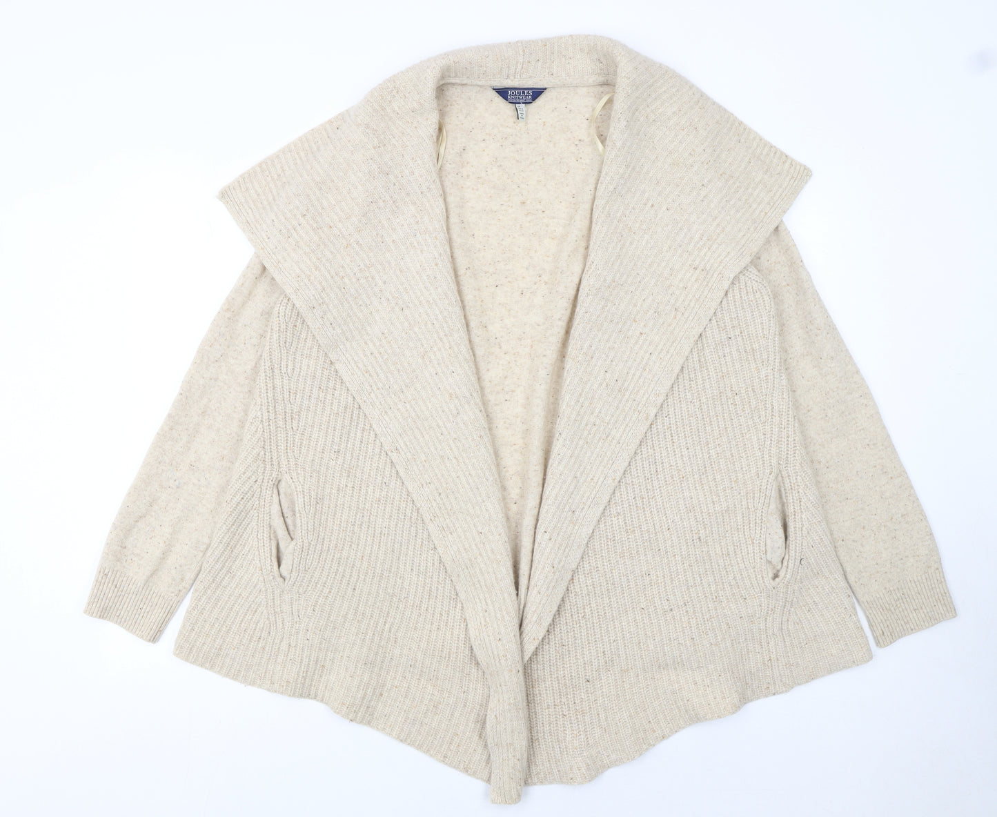 Joules Women Beige Wool Chunky Knit Open Collar Cardigan Size 10