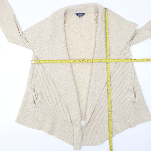 Joules Women Beige Wool Chunky Knit Open Collar Cardigan Size 10