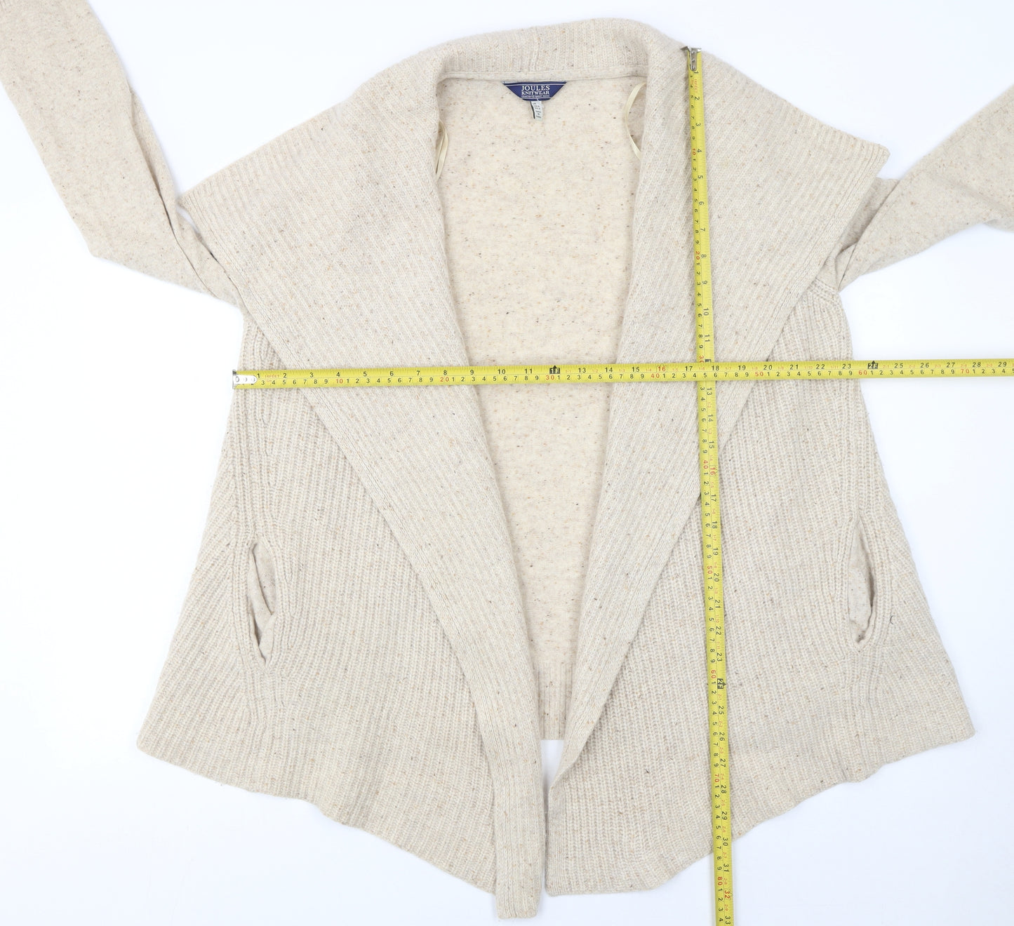 Joules Women Beige Wool Chunky Knit Open Collar Cardigan Size 10