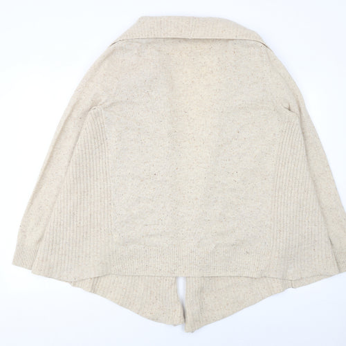 Joules Women Beige Wool Chunky Knit Open Collar Cardigan Size 10