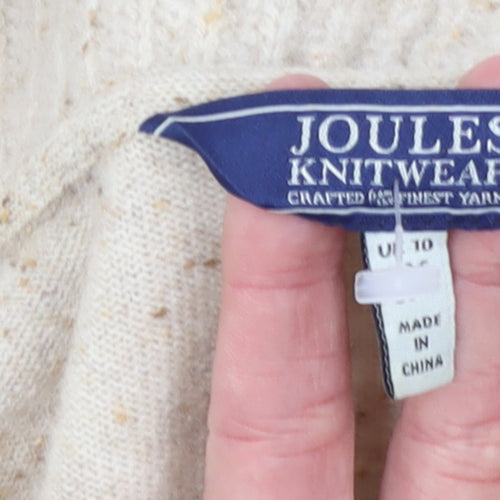 Joules Women Beige Wool Chunky Knit Open Collar Cardigan Size 10