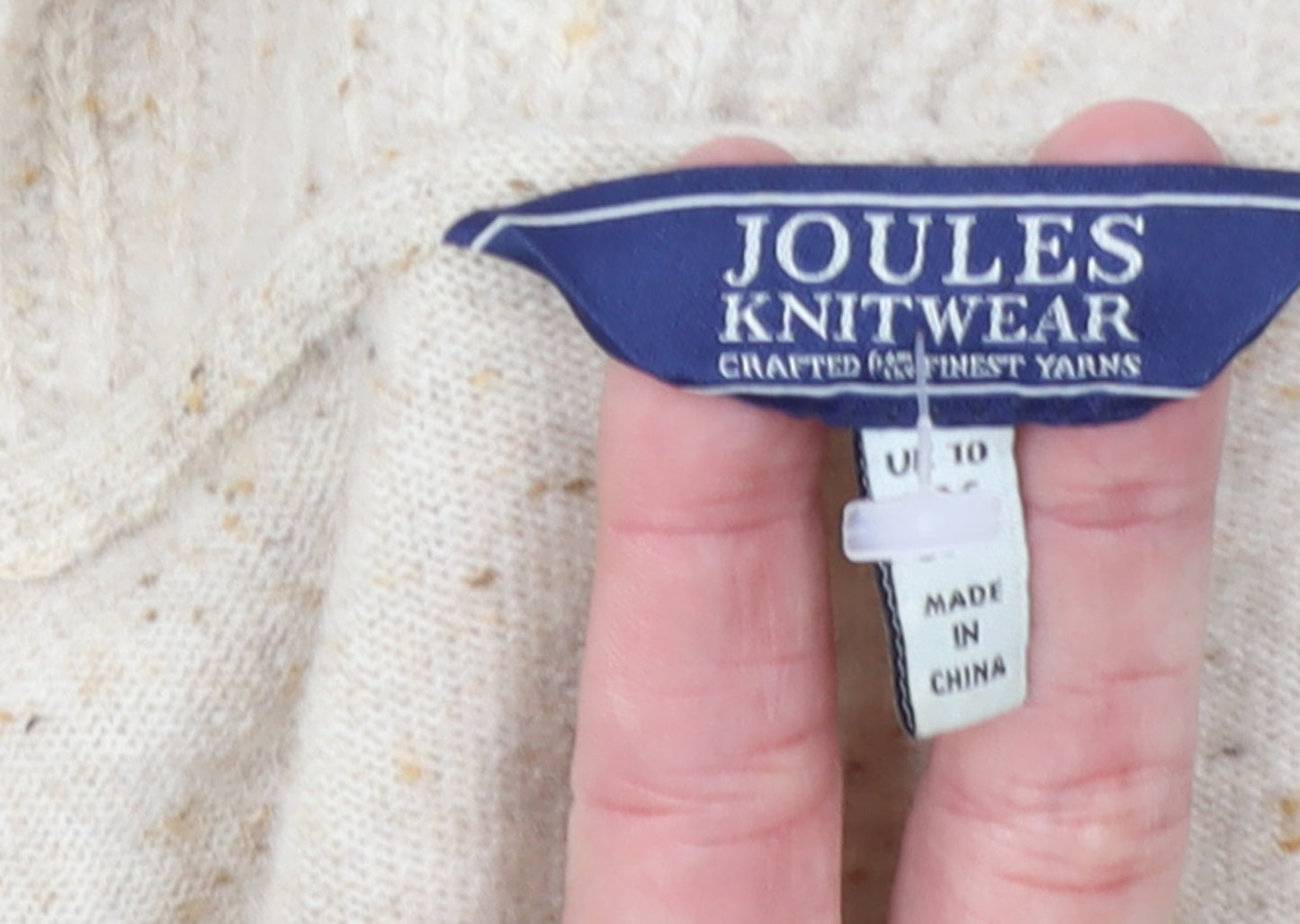 Joules Women Beige Wool Chunky Knit Open Collar Cardigan Size 10