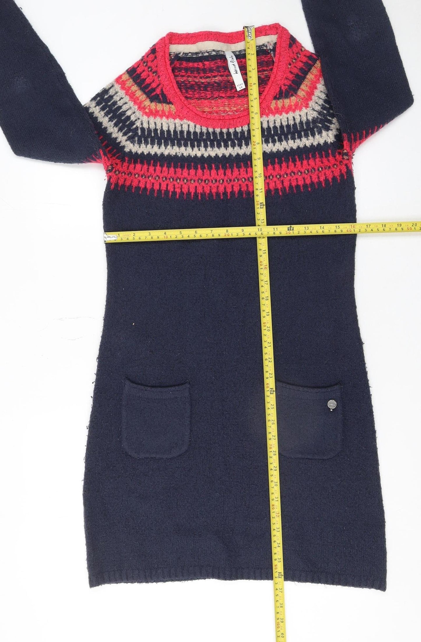 Weird Fish Women’s Blue Fair Isle Jumper Dress Size 10 Knit Long Sleeve