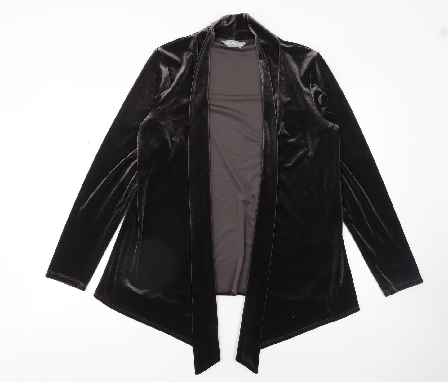 Marks and Spencer Womens Black Velvet Open Long Sleeve Cardigan UK 14