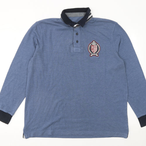 Avenue Men's Blue Long Sleeve Polo Shirt Size L Cotton Blend