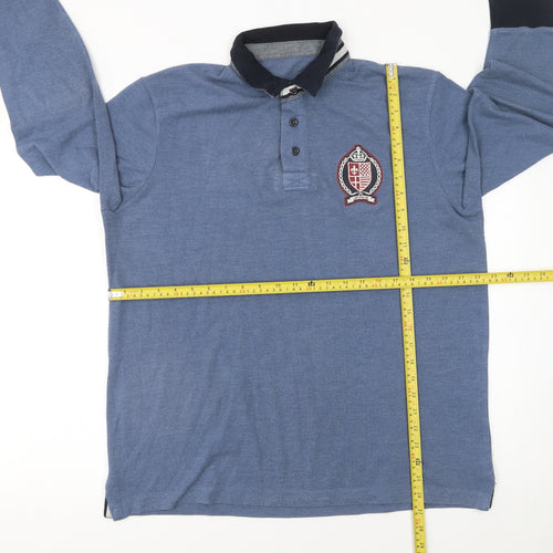 Avenue Men's Blue Long Sleeve Polo Shirt Size L Cotton Blend
