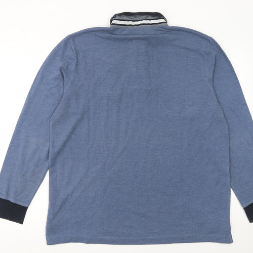 Avenue Men's Blue Long Sleeve Polo Shirt Size L Cotton Blend