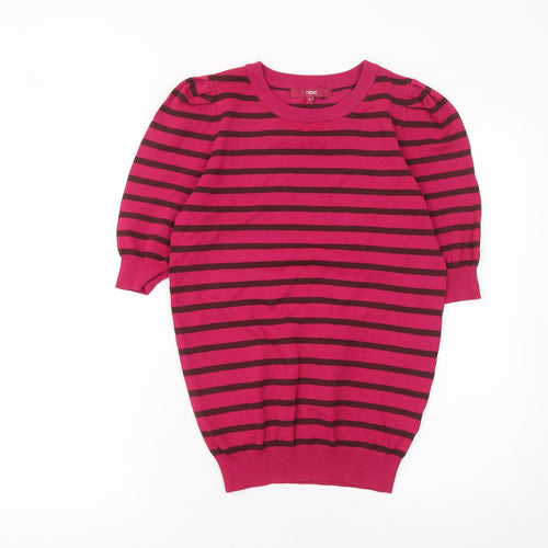 Next Women’s Pink Striped 3/4 Sleeve Crew Neck Pullover Jumper Size 10