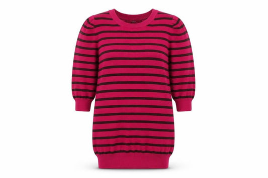 Front view of Next Women’s Pink Striped 3/4 Sleeve Crew Neck jumper, size UK 10