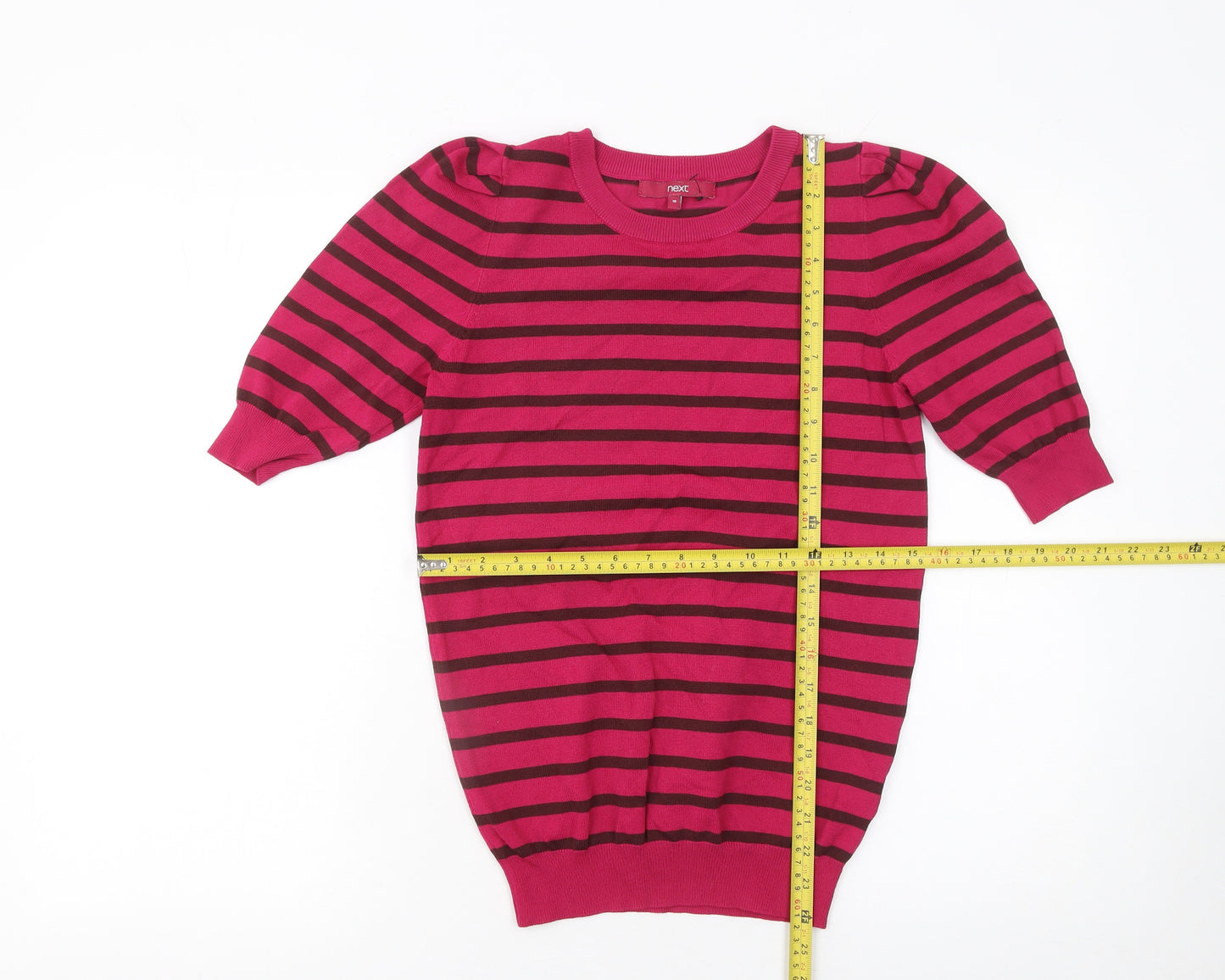 Next Women’s Pink Striped 3/4 Sleeve Crew Neck Pullover Jumper Size 10