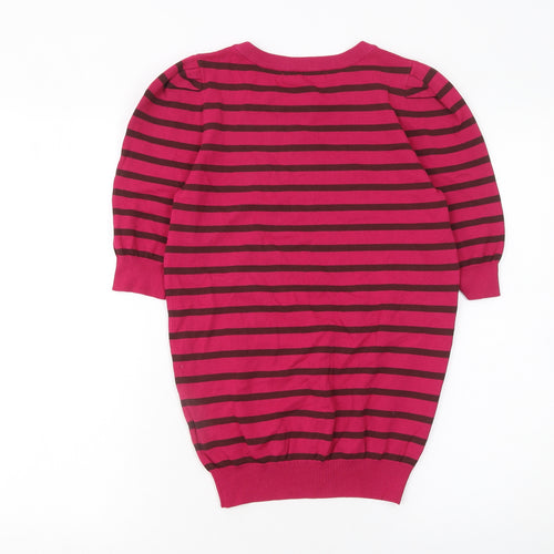 Next Women’s Pink Striped 3/4 Sleeve Crew Neck Pullover Jumper Size 10