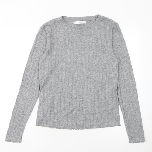 MNG Womens Grey Slim Fit Crew Neck Ribbed Knit Jumper Size S
