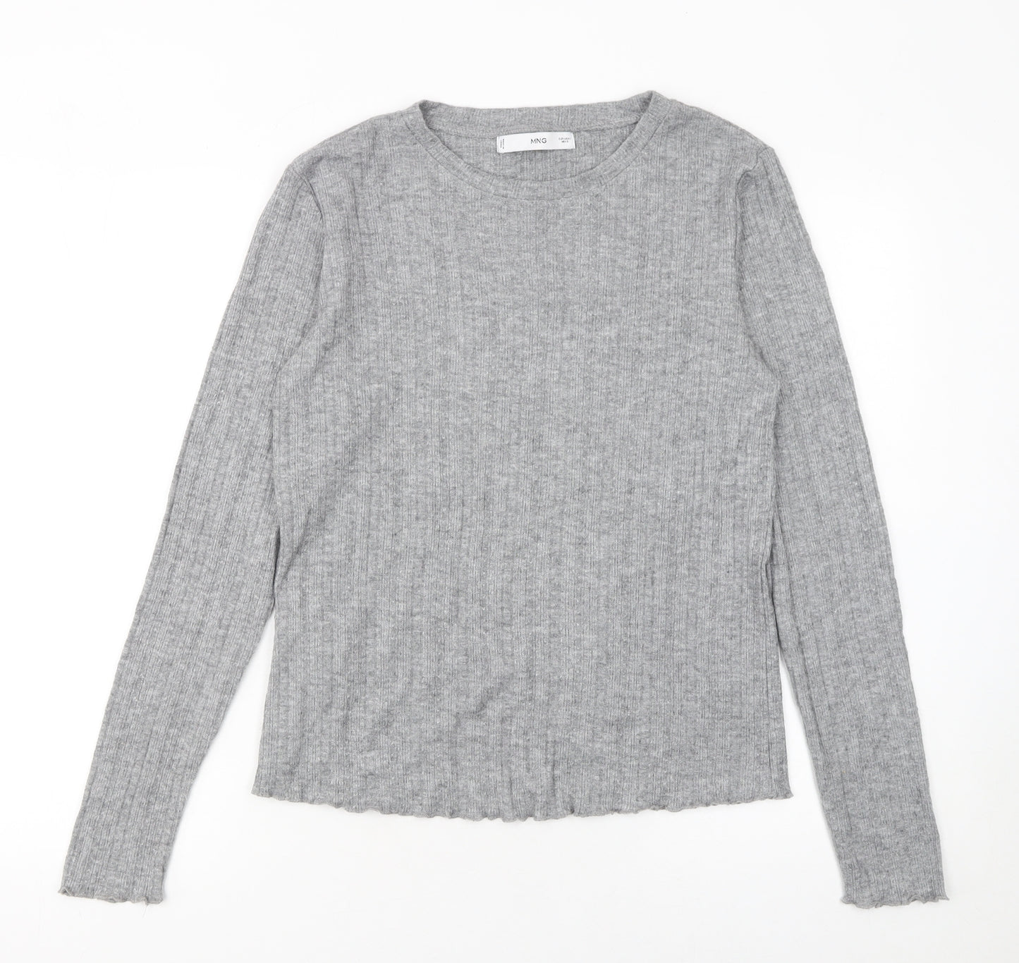 MNG Womens Grey Slim Fit Crew Neck Ribbed Knit Jumper Size S