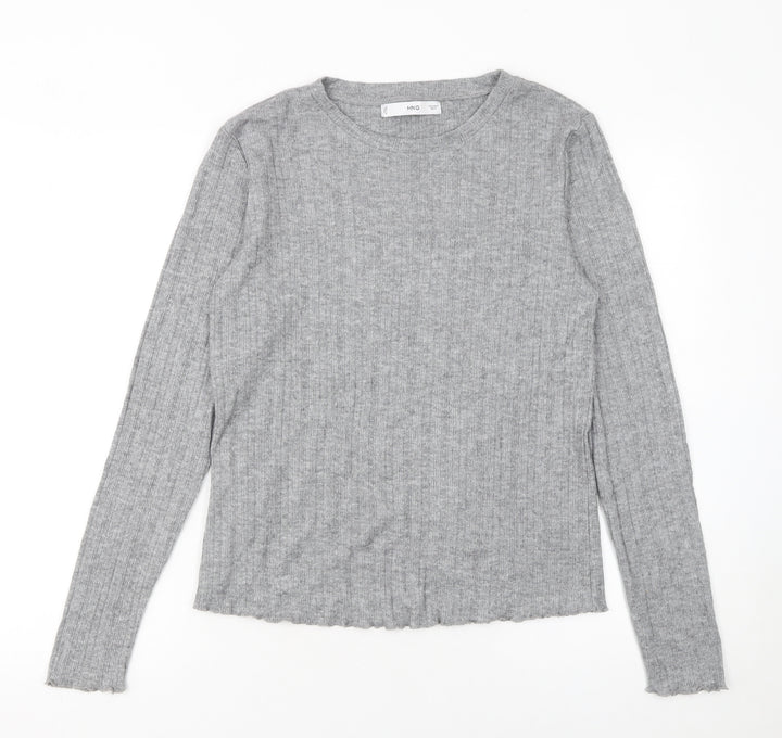 MNG Womens Grey Slim Fit Crew Neck Ribbed Knit Jumper Size S