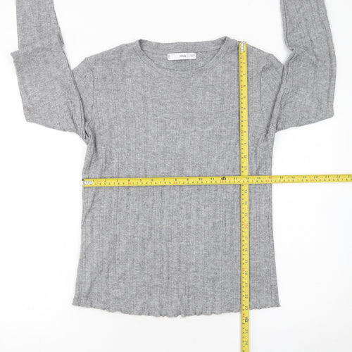MNG Womens Grey Slim Fit Crew Neck Ribbed Knit Jumper Size S