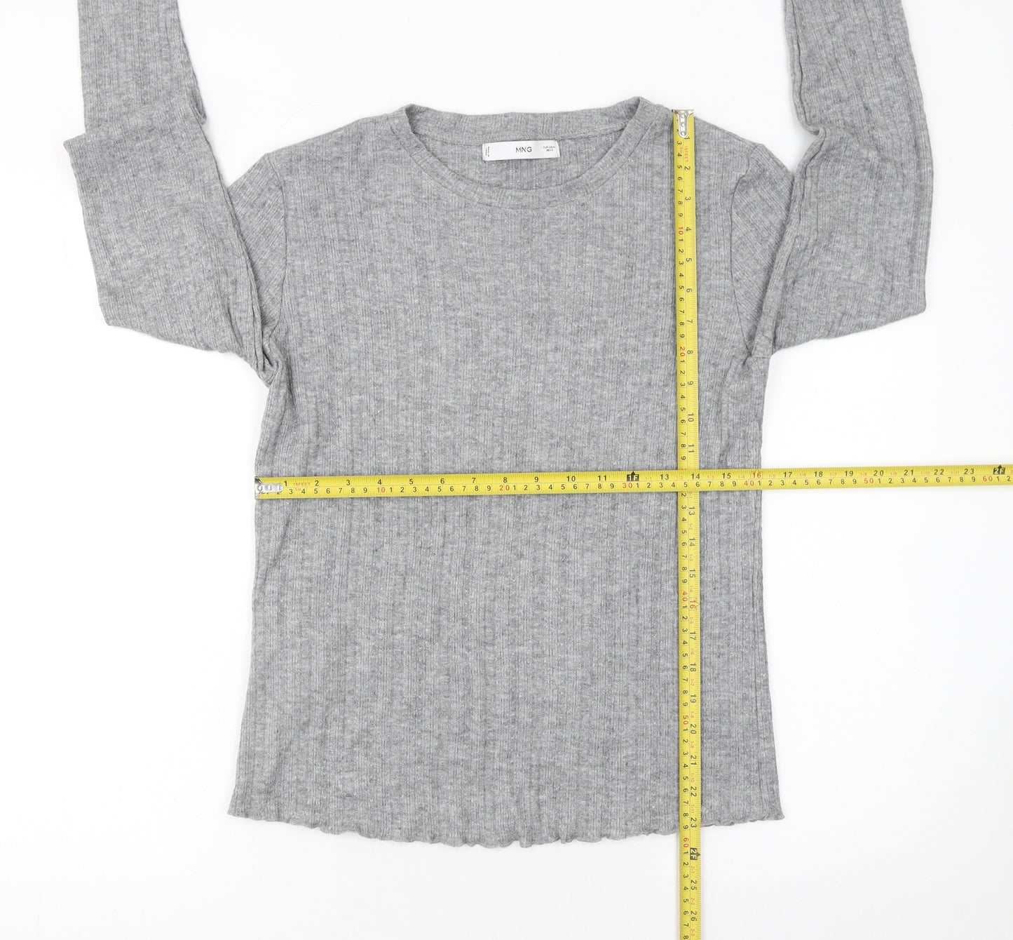 MNG Womens Grey Slim Fit Crew Neck Ribbed Knit Jumper Size S