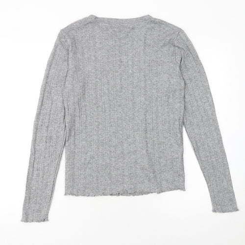 MNG Womens Grey Slim Fit Crew Neck Ribbed Knit Jumper Size S