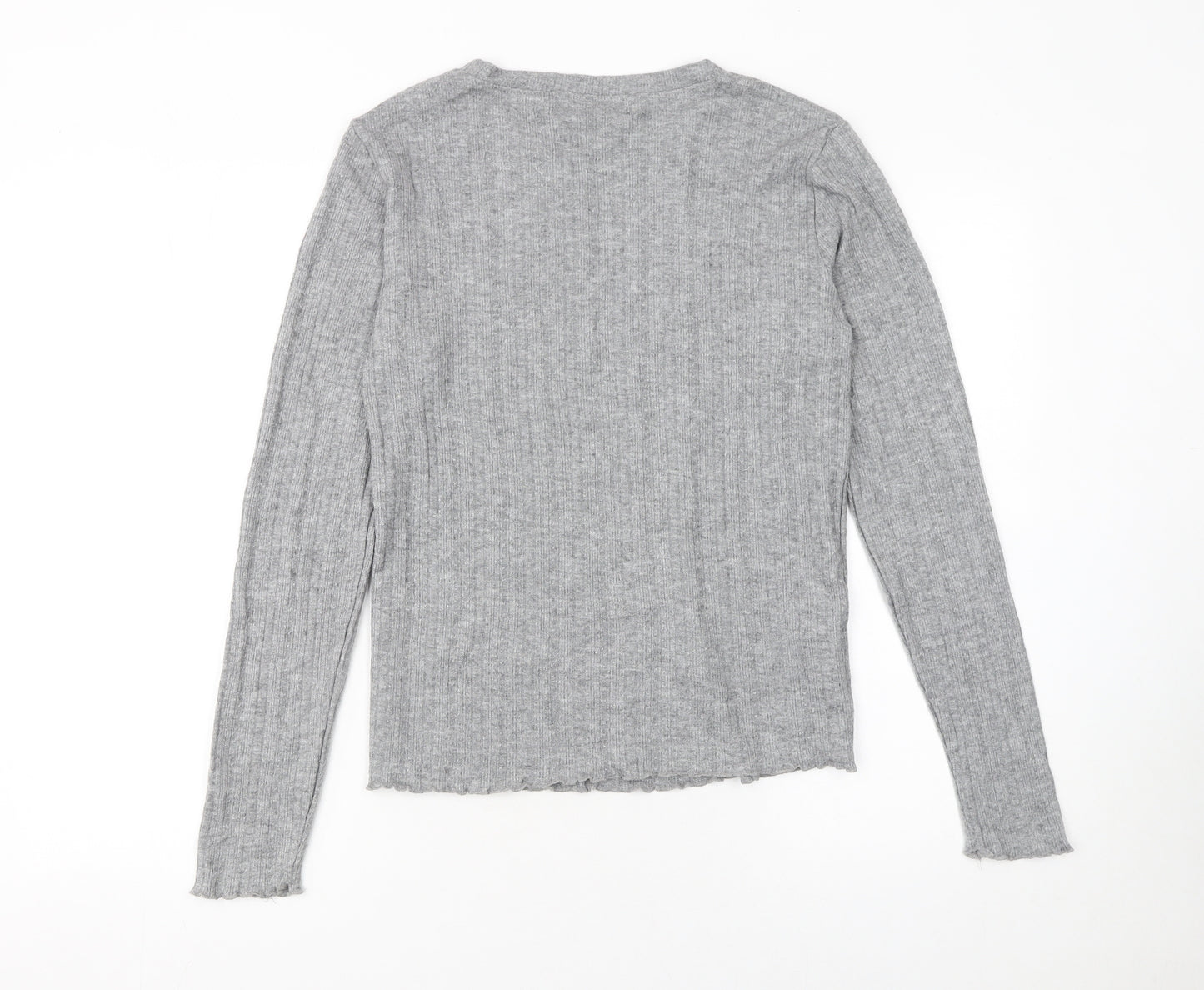 MNG Womens Grey Slim Fit Crew Neck Ribbed Knit Jumper Size S
