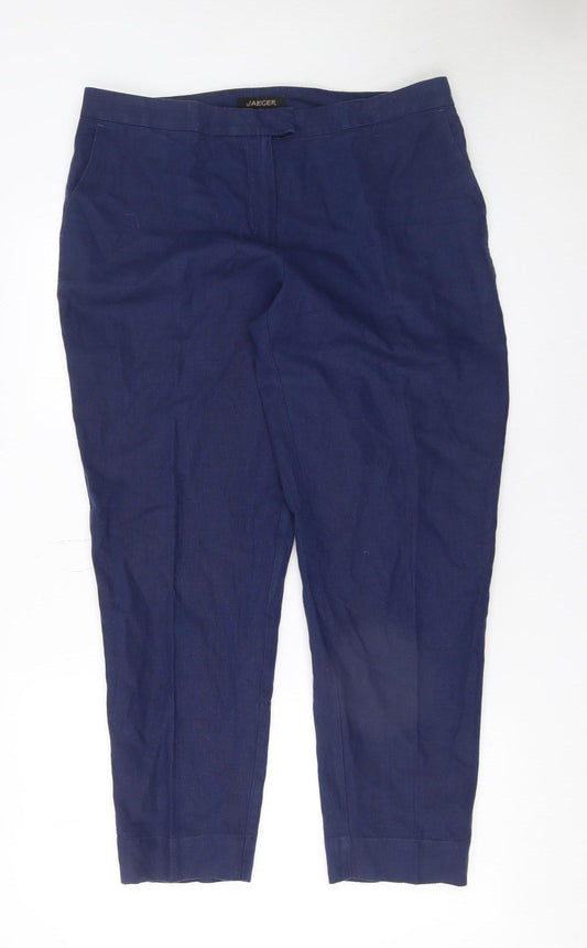 Jaeger Women’s Blue Linen Cotton Cropped Trousers Size 14