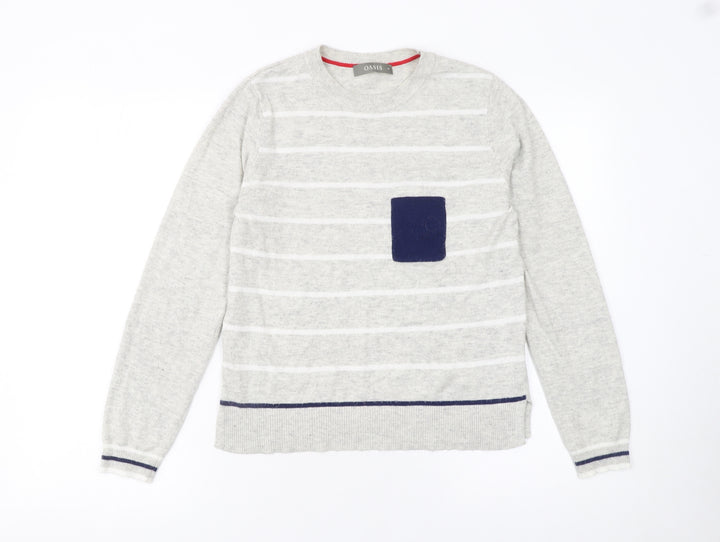 Oasis Women’s Grey Striped Star Jumper Size M Crew Neck Pullover
