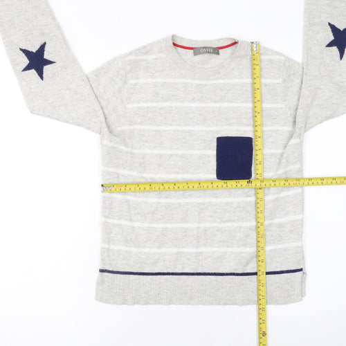 Oasis Women’s Grey Striped Star Jumper Size M Crew Neck Pullover