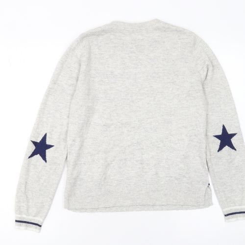 Oasis Women’s Grey Striped Star Jumper Size M Crew Neck Pullover
