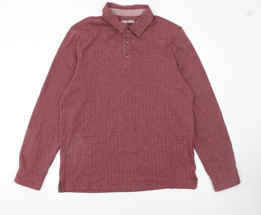 Tu Mens Red Long Sleeve Geometric Cotton Polo Shirt Size M