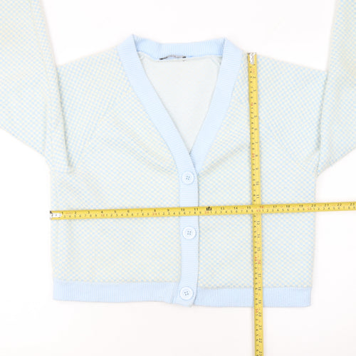 ZARA Women Blue Check V-Neck Button Cardigan Size M