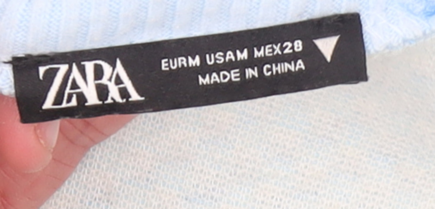 ZARA Women Blue Check V-Neck Button Cardigan Size M