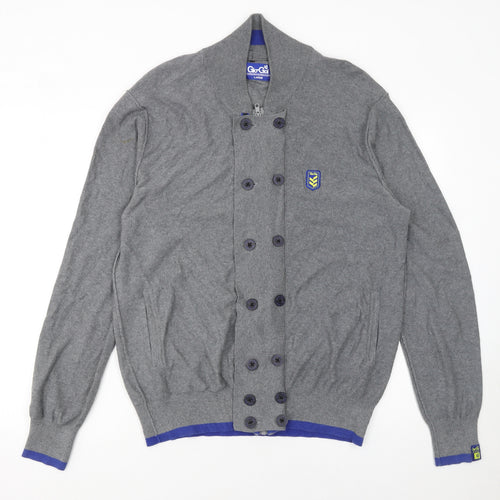 Gio Goi Men's Grey Cotton Collared Button Cardigan Size L