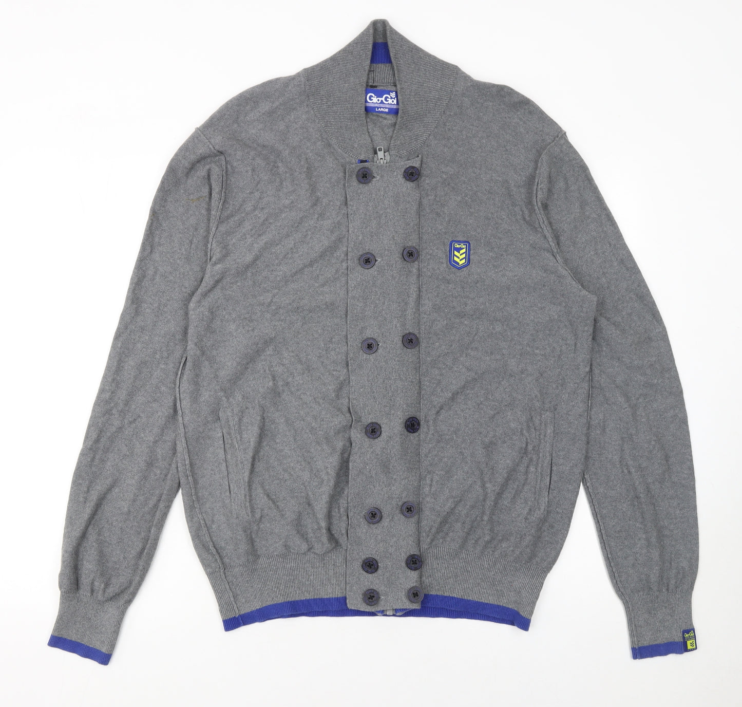 Gio Goi Men's Grey Cotton Collared Button Cardigan Size L