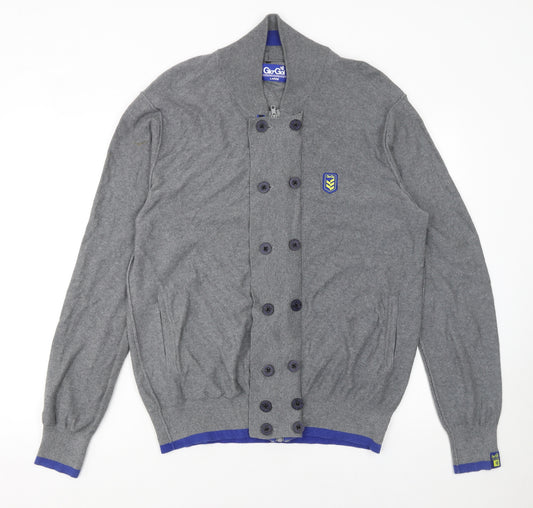 Gio Goi Men's Grey Cotton Collared Button Cardigan Size L