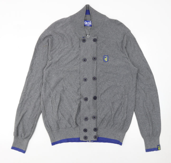 Gio Goi Men's Grey Cotton Collared Button Cardigan Size L