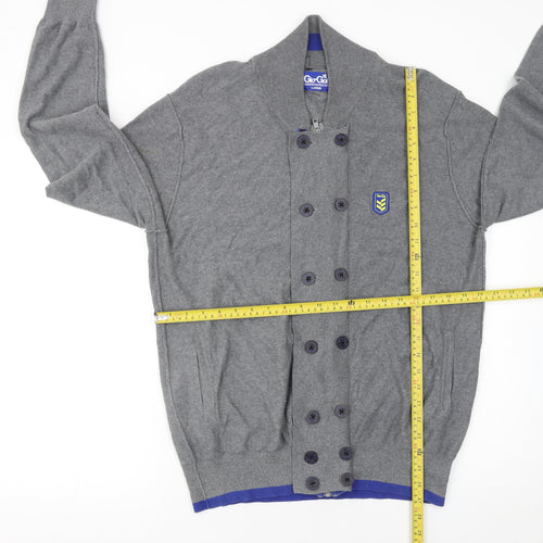 Gio Goi Men's Grey Cotton Collared Button Cardigan Size L