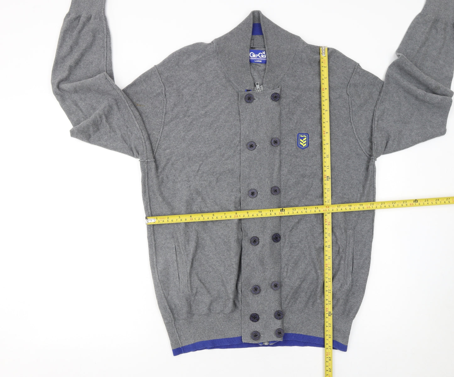 Gio Goi Men's Grey Cotton Collared Button Cardigan Size L