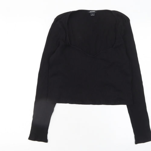 Monki Women’s Black Cropped Long Sleeve Sweetheart Top Size L Cotton Blend