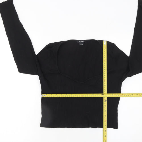 Monki Women’s Black Cropped Long Sleeve Sweetheart Top Size L Cotton Blend