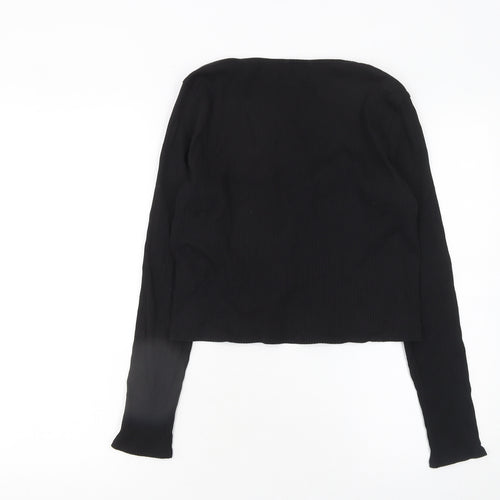 Monki Women’s Black Cropped Long Sleeve Sweetheart Top Size L Cotton Blend