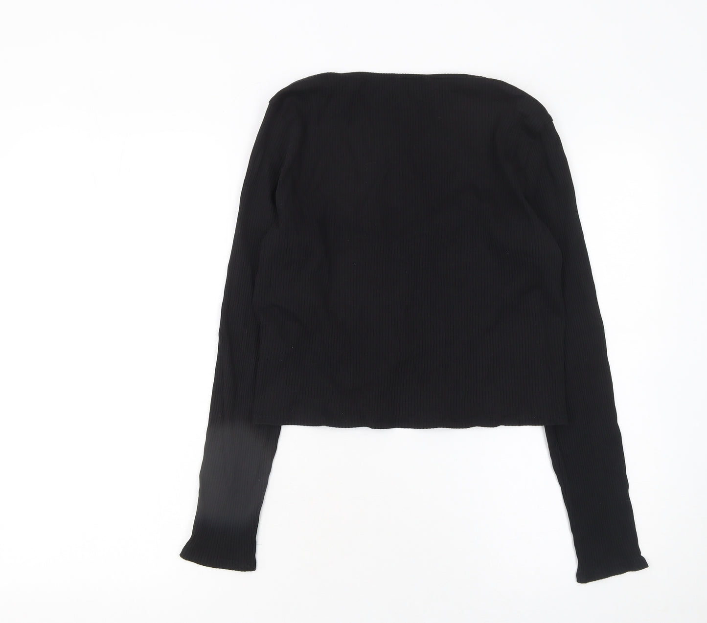 Monki Women’s Black Cropped Long Sleeve Sweetheart Top Size L Cotton Blend