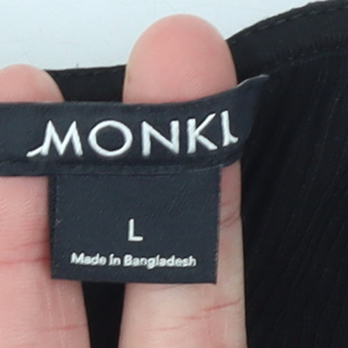 Monki Women’s Black Cropped Long Sleeve Sweetheart Top Size L Cotton Blend