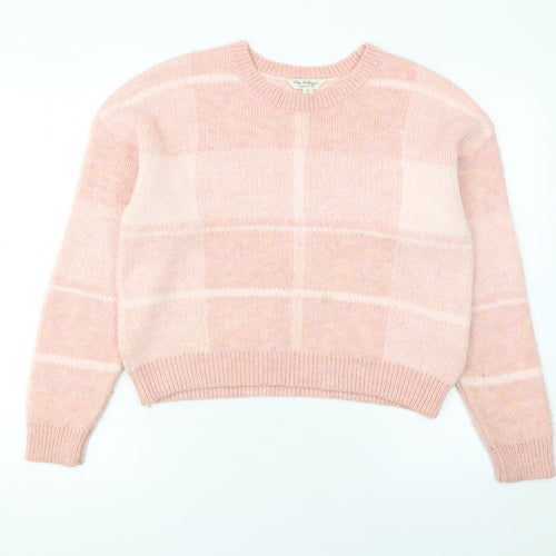 Miss Selfridge Women's Pink Check Crew Neck Pullover Jumper Size 8