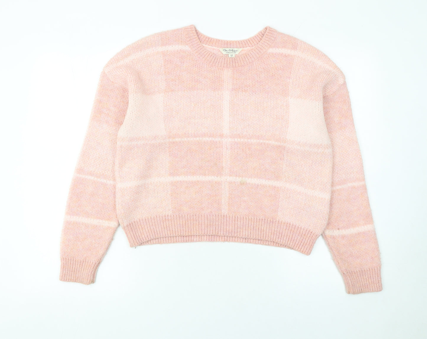 Miss Selfridge Women's Pink Check Crew Neck Pullover Jumper Size 8