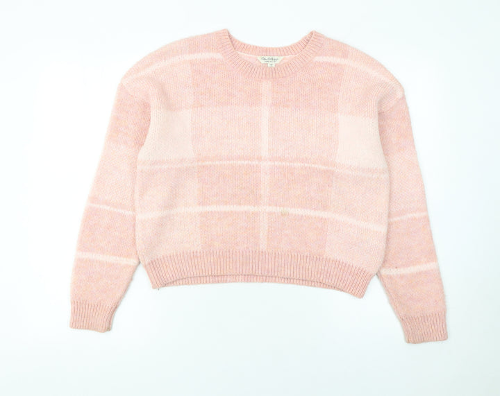 Miss Selfridge Women's Pink Check Crew Neck Pullover Jumper Size 8