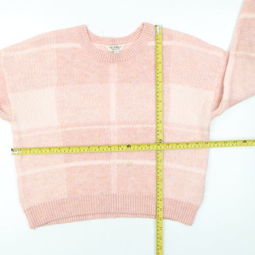 Miss Selfridge Women's Pink Check Crew Neck Pullover Jumper Size 8