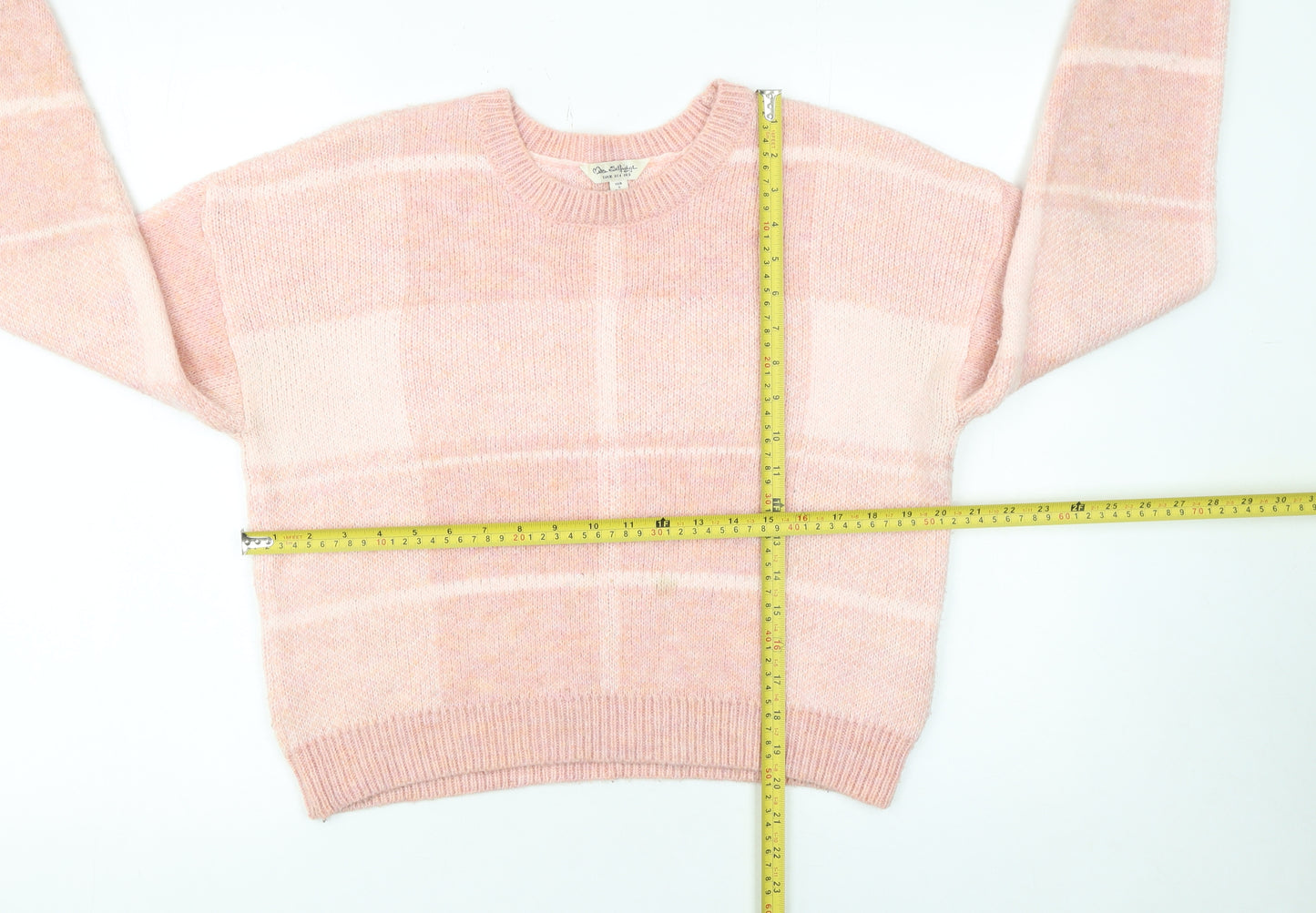Miss Selfridge Women's Pink Check Crew Neck Pullover Jumper Size 8