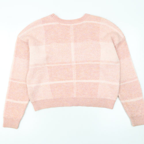 Miss Selfridge Women's Pink Check Crew Neck Pullover Jumper Size 8