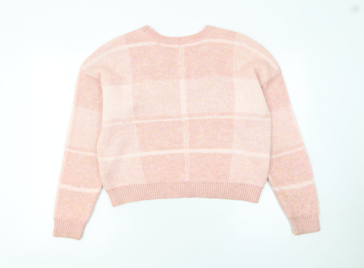 Miss Selfridge Women's Pink Check Crew Neck Pullover Jumper Size 8