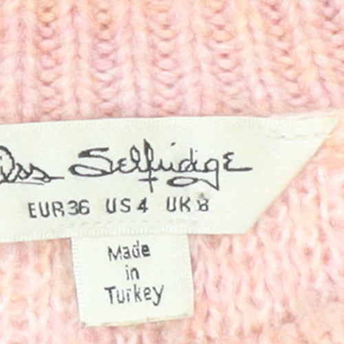 Miss Selfridge Women's Pink Check Crew Neck Pullover Jumper Size 8
