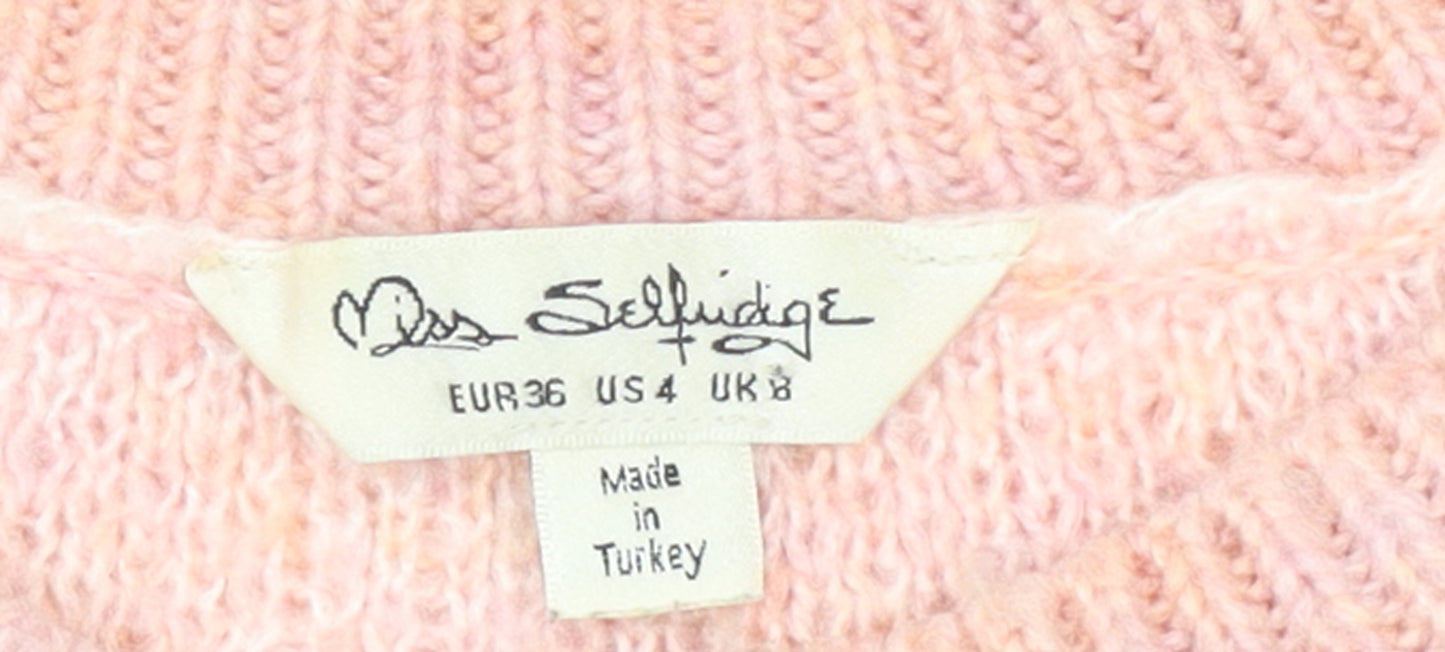 Miss Selfridge Women's Pink Check Crew Neck Pullover Jumper Size 8