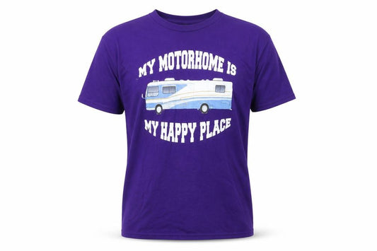 Front view of Gildan Men's Purple Heavy Cotton My Motorhome Graphic T-Shirt, size M